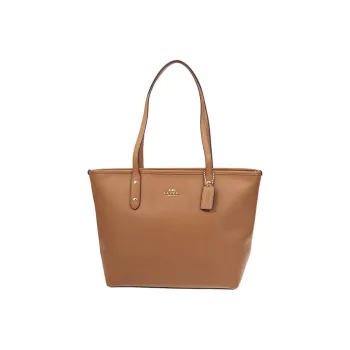 COACH City Zip Tote Cow Leather Shoulder Bag Tote Shopping Bag Large Size Women's Brown