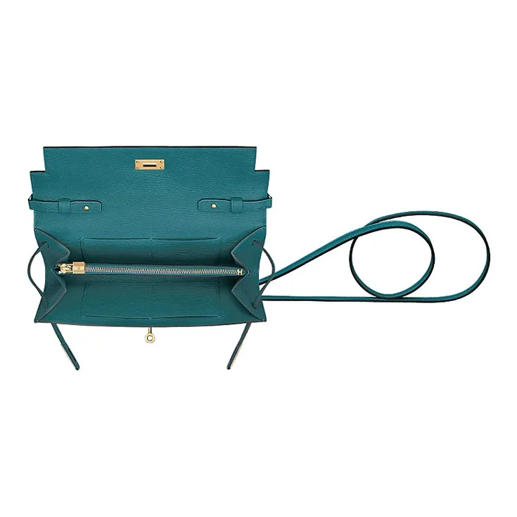 HERMES Kelly To Go Mysore Goat Skin Wallets Handheld Shoulder Bag Crossbody Bag Women's W0 Vert Bosphore Green-2
