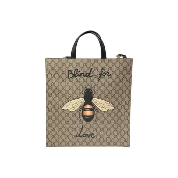 GUCCI Canvas With Leather Tote Bag Shopping Bag Crossbody Handbag Shoulder Bag Women's Gray