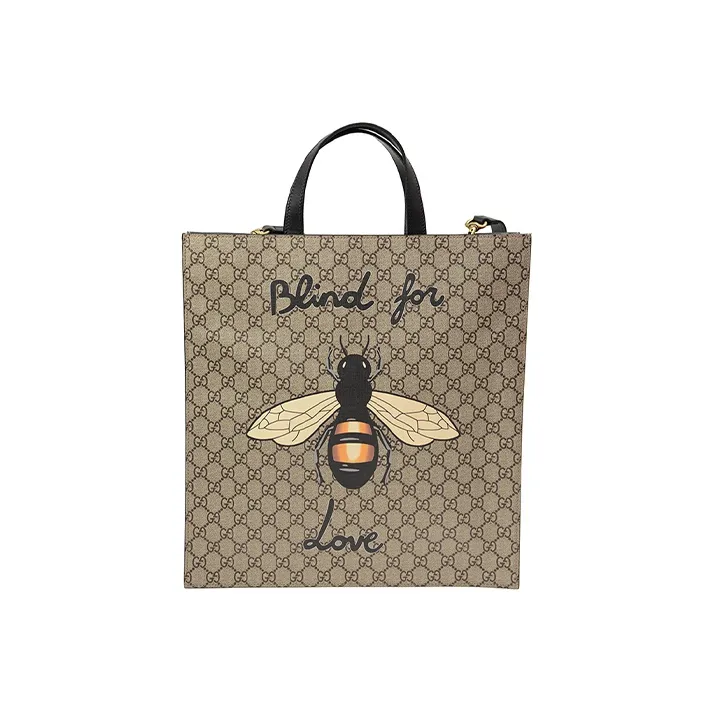 GUCCI Canvas With Leather Tote Bag Shopping Bag Crossbody Handbag Shoulder Bag Women's Gray-0