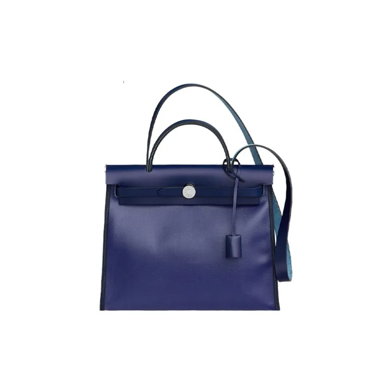 HERMES Herbag Zip H Berline Canvas With Hunter Cow Leather Canvas Bag Shoulder Bag Crossbody Bag Handbag Women's Purple-0
