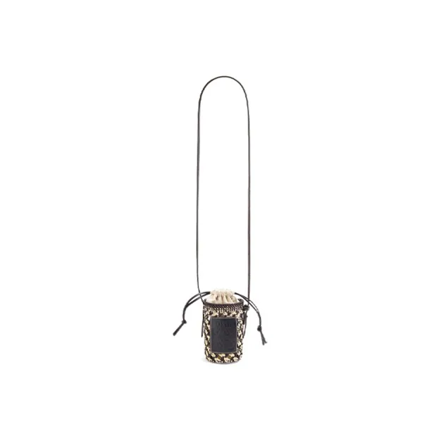 LOEWE Cylinder Pocket Embossed Cow Leather Patch Woven Straw Bag Vacation Bag Shoulder Bag Crossbody Bag Women's Black-1