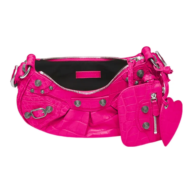 Balenciaga Le Cagole Shoulder Bag Xs Crocodile Embossed Pink-3