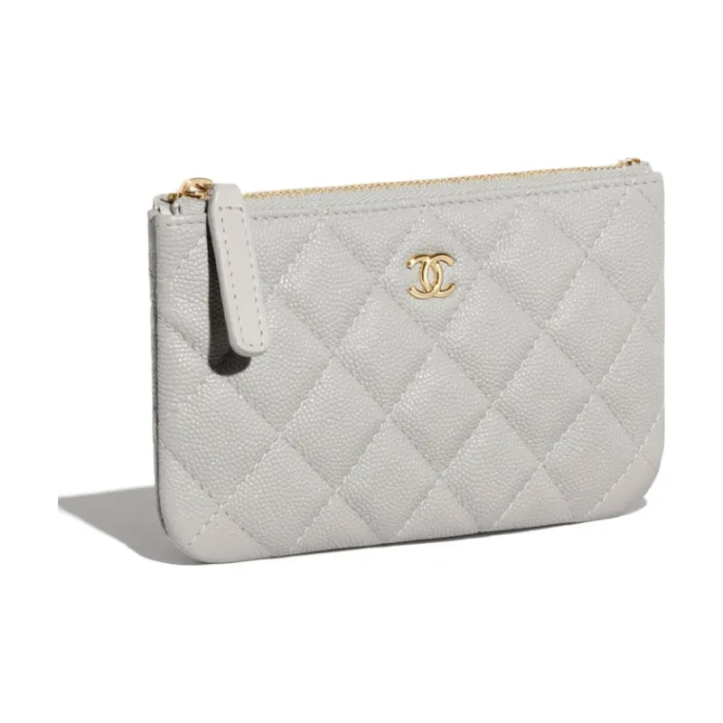 CHANEL Small Grain Embossed Caviar Cow Leather Pouch Clutch Coin Purse Mini Women's Gray-3