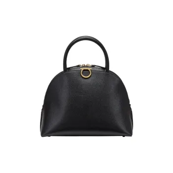 FERRAGAMO GANCINI Cow Leather Handbag Women's Black