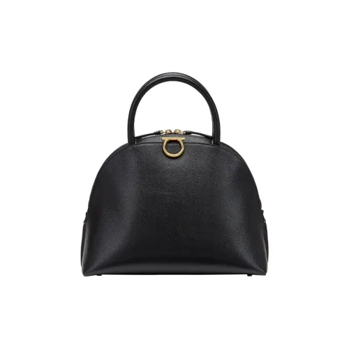 FERRAGAMO GANCINI Cow Leather Handbag Women's Black