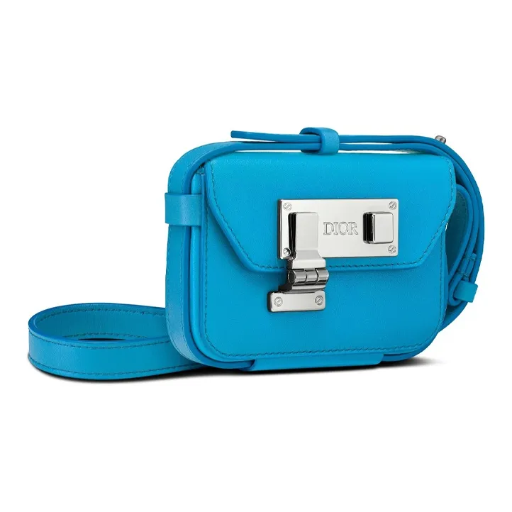 DIOR Lock Smooth Cow Leather Clutches Shoulder Bag Crossbody Bag Extra Small Men's Blue-1