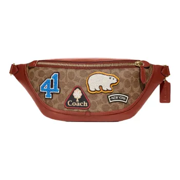 COACH League Canvas Leather Crossbody Fanny Pack Large Size Unisex Brick Red