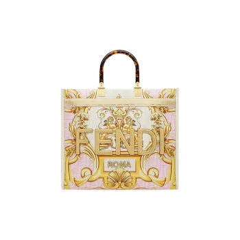 FENDI Sunshine Cow Leather Handbag Medium Size Women's Pink/White/Gold