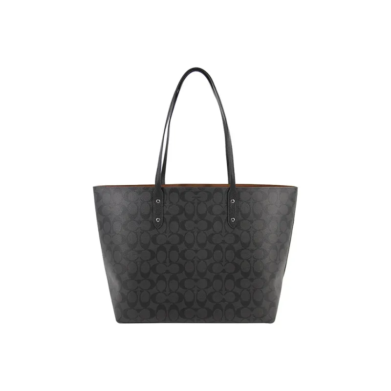 COACH Town Canvas With Leather Tote Bag Shopping Bag Handbag Shoulder Bag Women's Gray Black-1