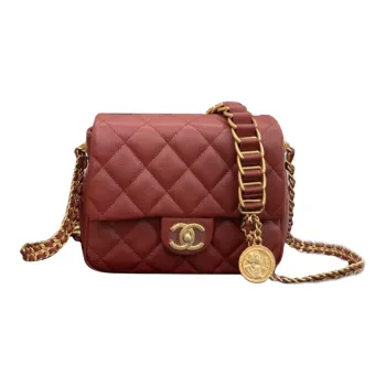 CHANEL Classic Flap CF Coin Collection Cow Leather Gold Filled Coin Purse Shoulder Bag Crossbody Bag Mini Women's Red