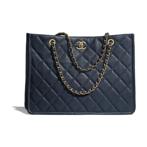 CHANEL Cow Leather Tote Bag Shopping Bag Chain Bag Handbag Shoulder Bag Women's Marine Blue