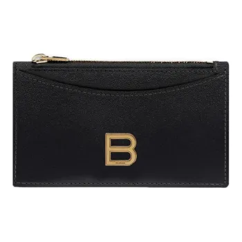 Balenciaga Hourglass Cow Leather Coin Purse Card Holder Card Wallet Women's Black