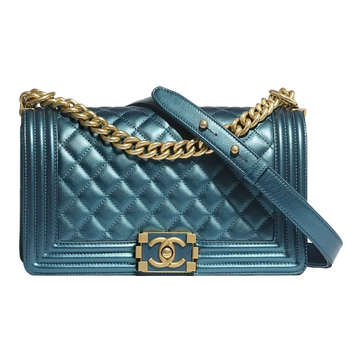 CHANEL Leboy Grain Embossed Calfskin Flap Bag, Crossbody Bag, Shoulder Bag Women's Marine Blue-0