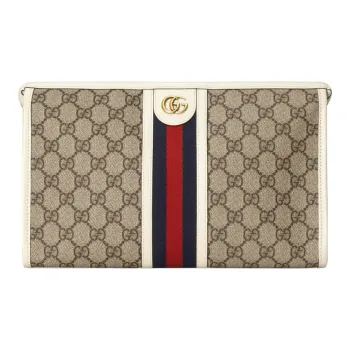 GUCCI Canvas With Leather Toiletry Bags Clutches Women's Ebony White