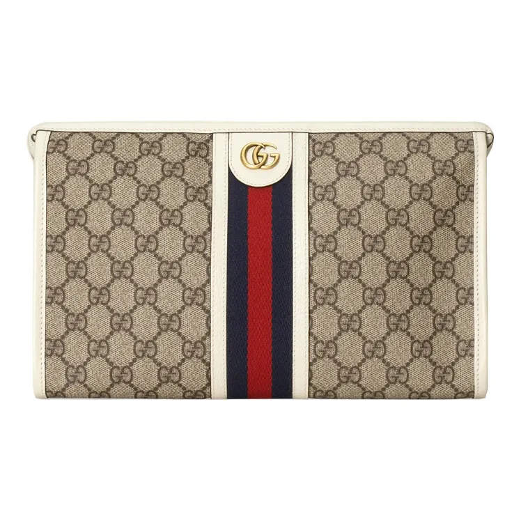 GUCCI Canvas With Leather Toiletry Bag Clutch Women's Ebony, White-0