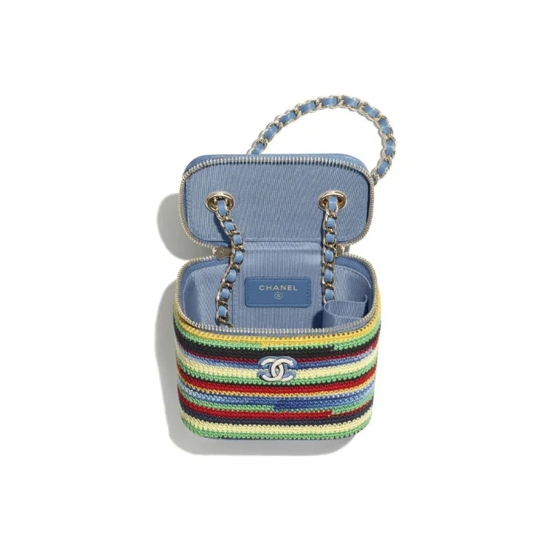 CHANEL Embroidery Velour And Metal Square Box Clutch Trumpets Women's Blue & Multicolor-3