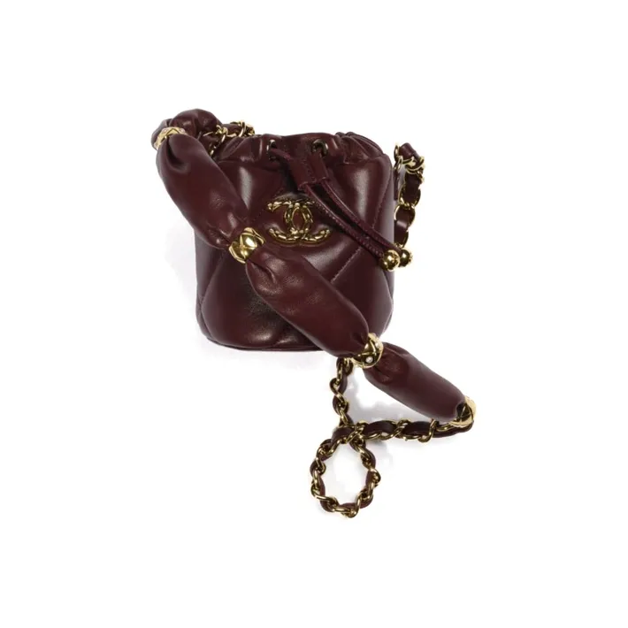 CHANEL Polished Lambskin Bucket Bag, Clutch, Shoulder Bag, Crossbody Bag Women's Burgundy-0