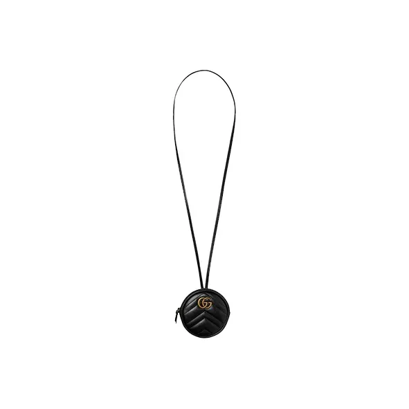 GUCCI Marmont Quilting Leather Necklace Pouch Pendant Coin Purse Women's Black-2