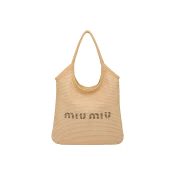 MIU MIU Maritime Fiber Linen Shoulder Bag, Tote Bag, Shopping Bag, Handbag Women's Tan