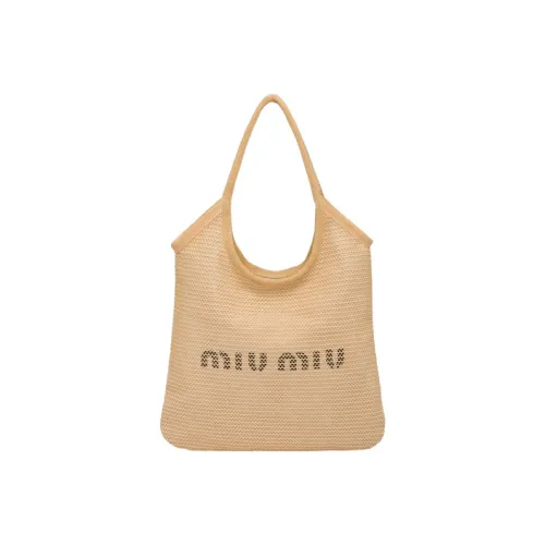 MIU MIU Maritime Fiber Linen Shoulder Bag, Tote Bag, Shopping Bag, Handbag Women's Tan