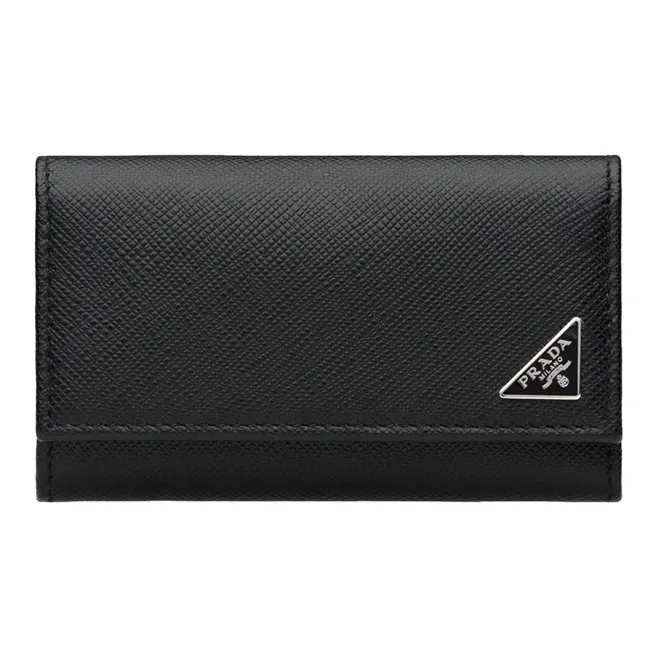 PRADA Saffiano Leather Key Pouch Men's Black-0