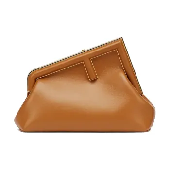 FENDI First Lambskin Clutch, Shoulder Bag, Crossbody Bag Trumpets Women's Brown