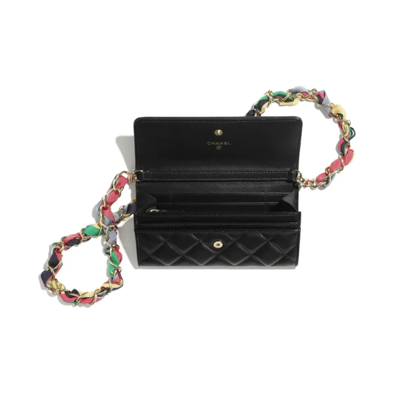 CHANEL Shiny Lambskin & Ribbon & Metal Shoulder Bag, Crossbody Bag Regular Women's Black-2