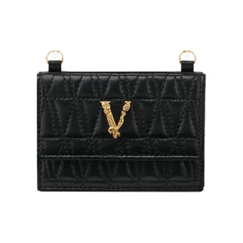 VERSACE Virtus Leather Crossbody Bag, Card Holder Women's Black