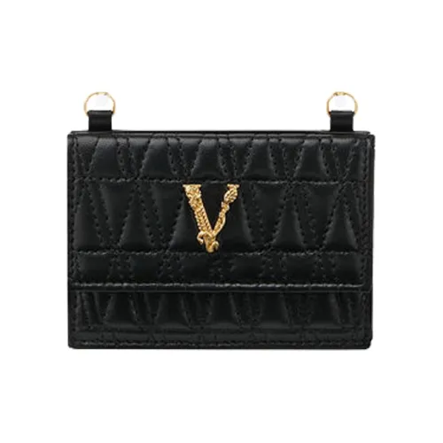 VERSACE Virtus Leather Crossbody Bag Card Holder Wallet Women's Black