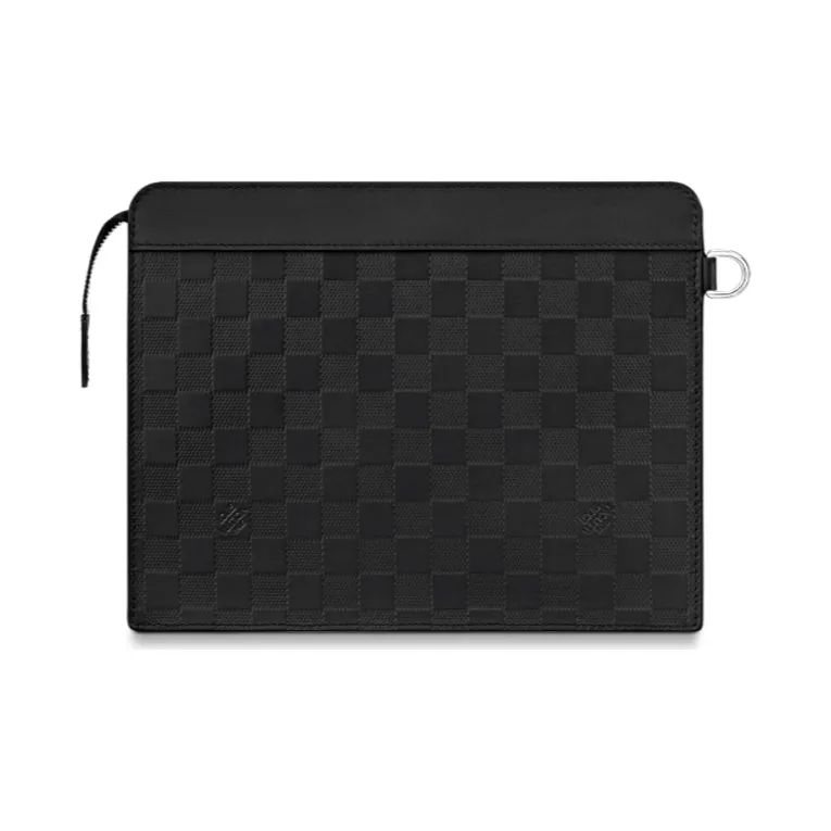LOUIS VUITTON Standing Leather With Cow Leather Trim Clutch Regular Men's Black-2