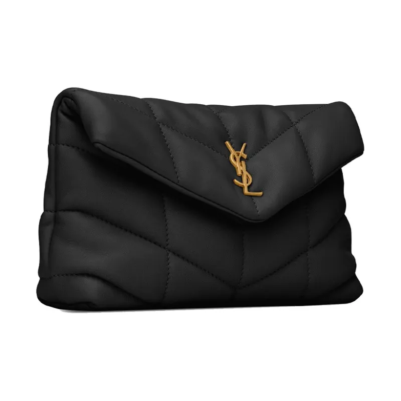 SAINT LAURENT LOULOU Lambskin Makeup Bag Cloud Bag Pillow Bag Clutch Small Size Women's Black-2