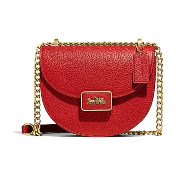 COACH Alie Pebbled Leather Saddle Bag Shoulder Bag Crossbody Bag Small Size Women's Red