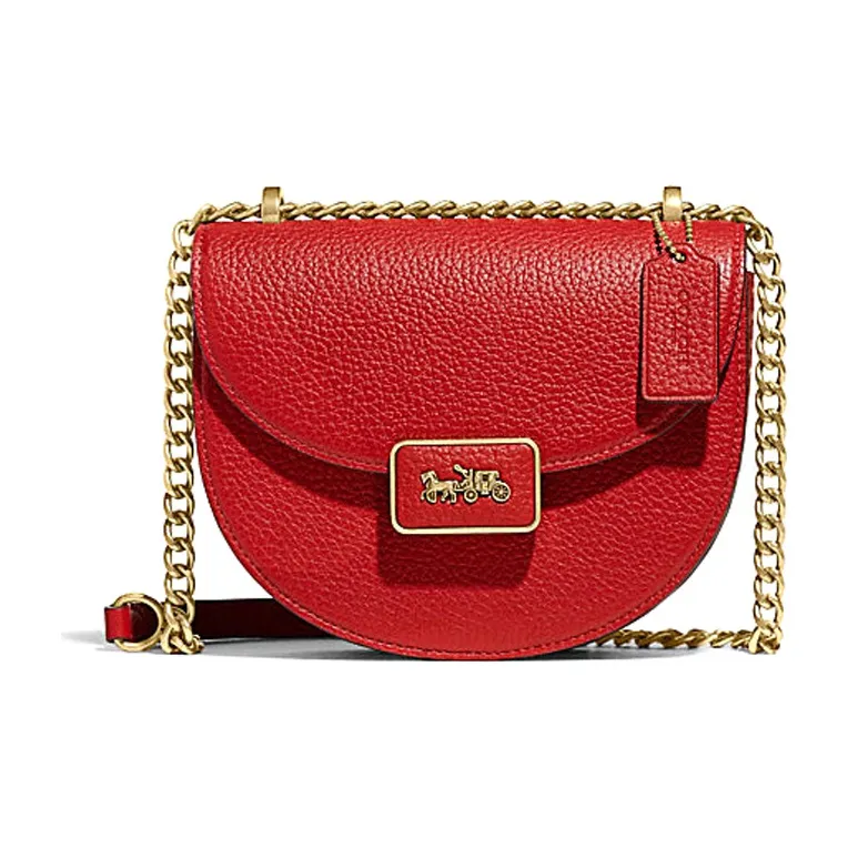 COACH Alie Pebbled Leather Saddle Bag Shoulder Bag Crossbody Bag Small Size Women's Red-0