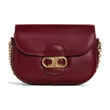 CELINE MaillonTriomphe Shiny Cow Leather Handbag Shoulder Bag Crossbody Bag Medium Size Women's Red