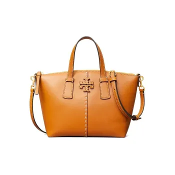 TORY BURCH McGraw Smooth Leather Tote Bag Shopping Bag Shoulder Bag Crossbody Bag Handbag Mini Women's Orange Brown