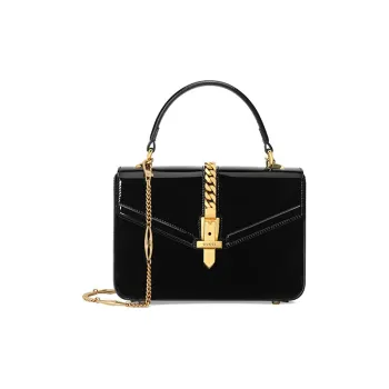 GUCCI Sylvie 1969 Patent Leather Shoulder Bag, Crossbody Bag, Handbag Mini Women's Black