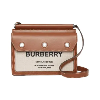 Burberry Title Cow Leather Messenger Bag, Crossbody Bag, Shoulder Bag Mini Unisex Natural & Malt Brown