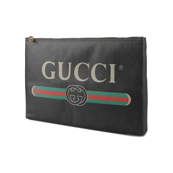 GUCCI Cow Leather Clutch Large Size Men's Black-1