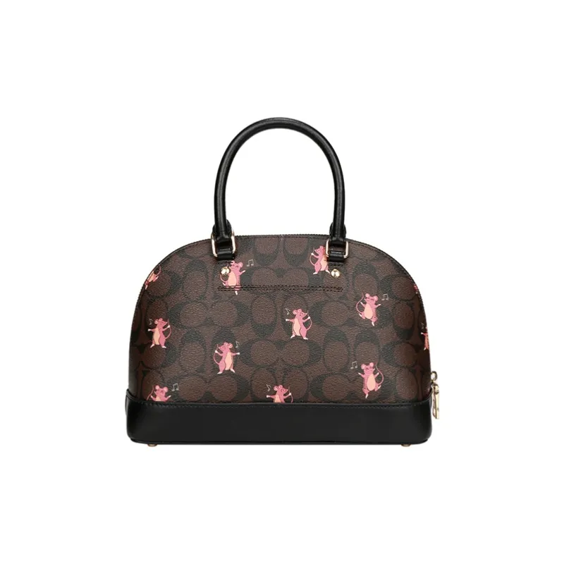 COACH Sierra 26 Party Animals Leather Single Shoulder Shell Bag Women's DarkBrown-3