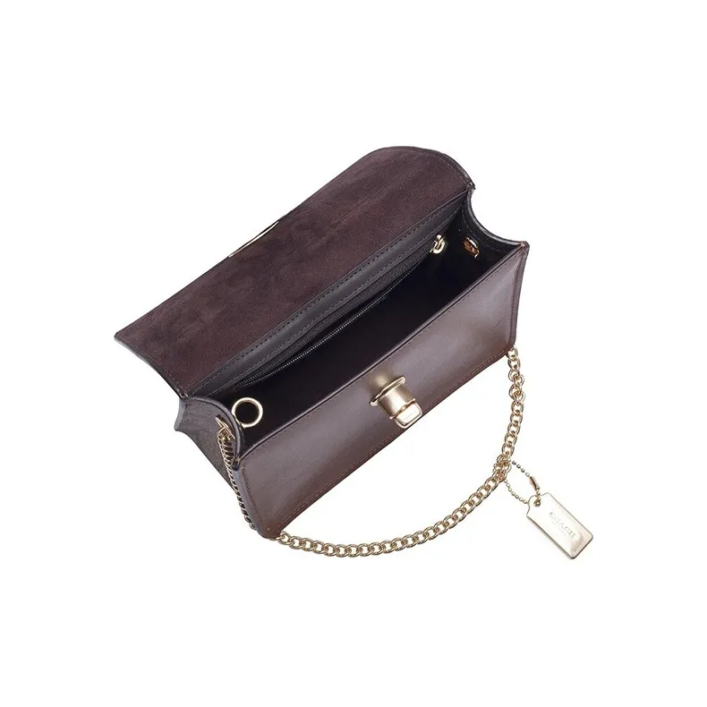 COACH Bowery Canvas With Leather Small Square Bag, Chain Bag, Shoulder Bag, Crossbody Bag Small Size Women's Brown-3