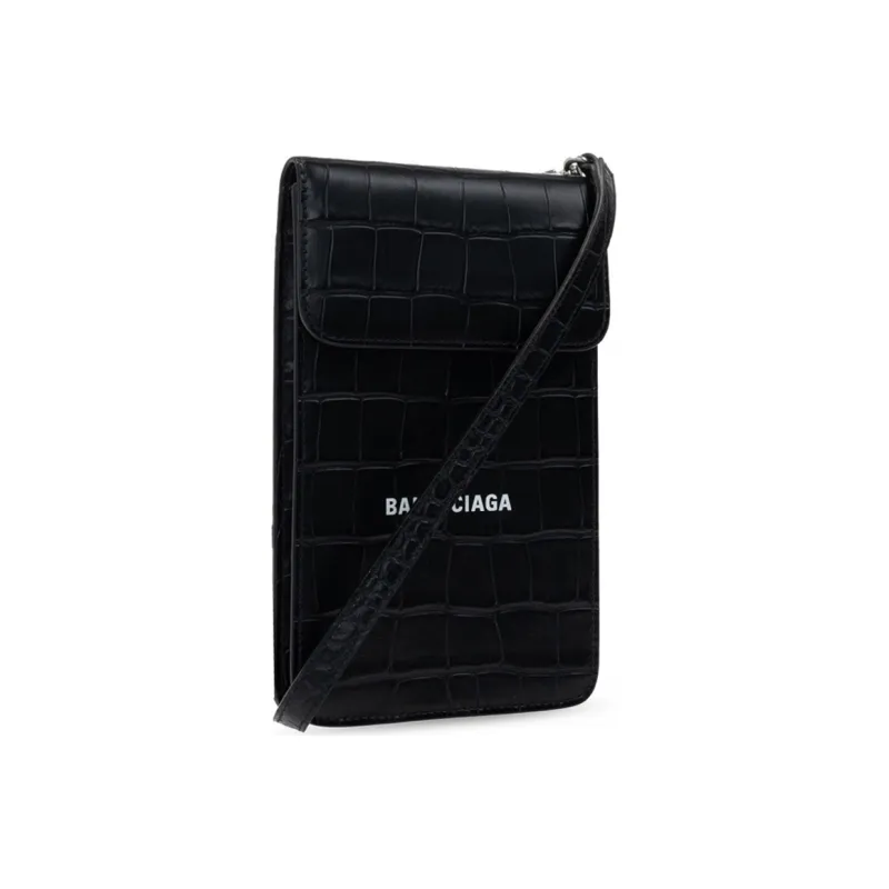 Balenciaga Cash Leather Card Holder Crossbody Bag With Cell Phone Pouch Regular Men's Black-1