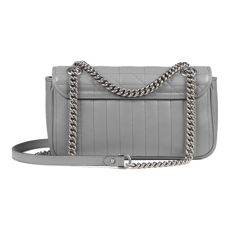 GUCCI GG Marmont Leather Shoulder Bag, Crossbody Bag Trumpets Women's Gray-2