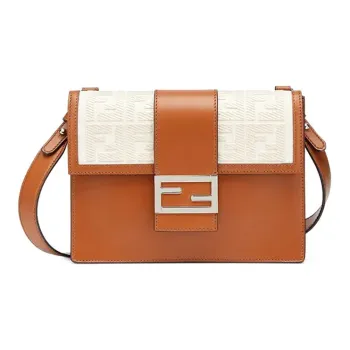 FENDI Baguette Polyester Suede Cotton Baguette Bag Shoulder Bag Crossbody Bag Medium Size Men's Brown/Ecru