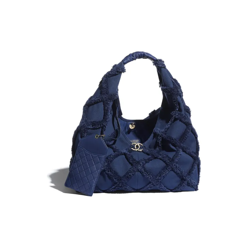 CHANEL Cotton Canvas, Calfskin, And Gold Metal Shoulder Bag Tubas Women's Marine Blue-2