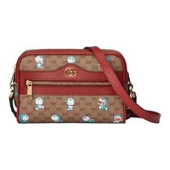 GUCCI Doraemon Collaboration Canvas With Leather Camera Bags Crossbody Bags Shoulder Bags Unisex Brown