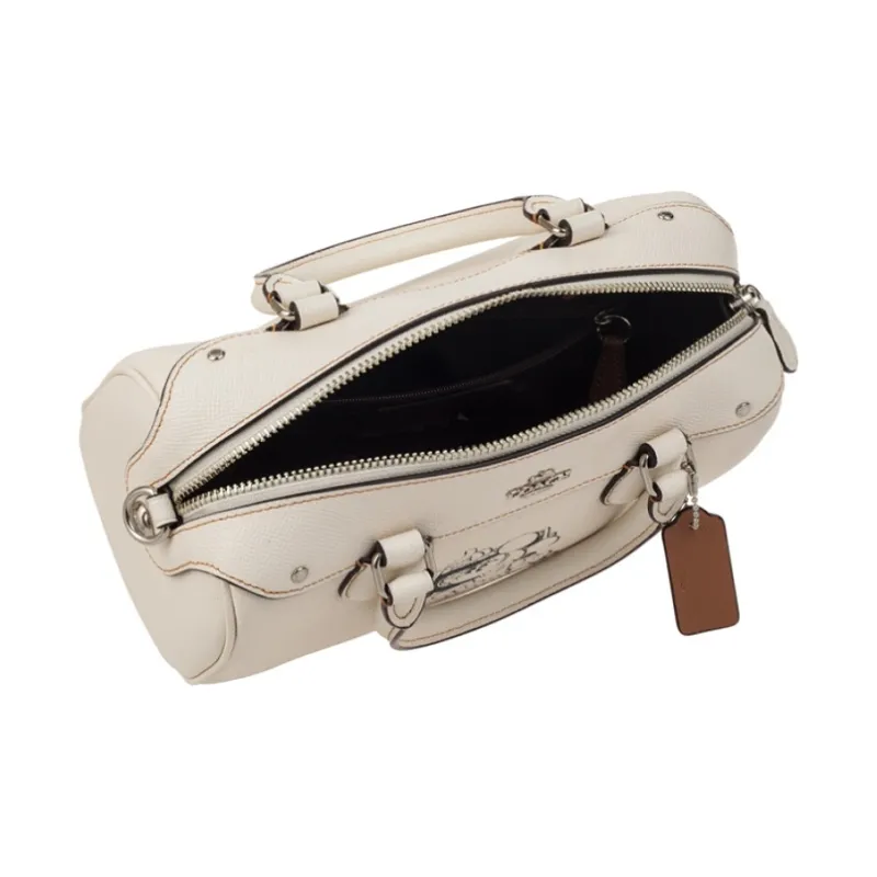 COACH Bennett Leather Boston Bag Shoulder Bag Crossbody Bag Handbags Mini Women's White-4