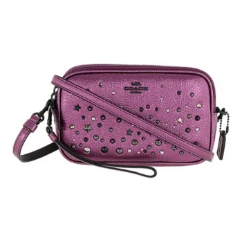 COACH Sadie Calfskin Leather Clutch, Crossbody Bag Medium Size Women's Metallic Pink