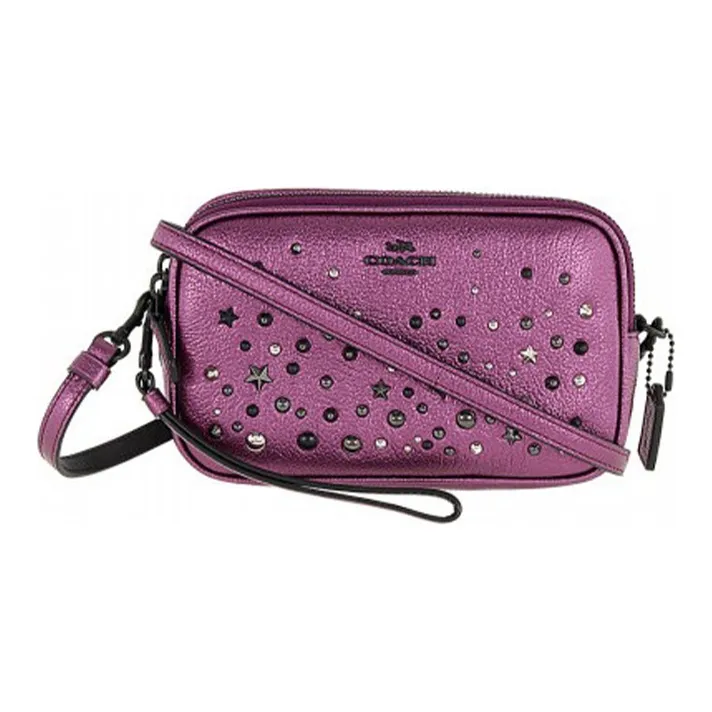 COACH Sadie Calfskin Leather Clutch, Crossbody Bag Medium Size Women's Metallic Pink-0