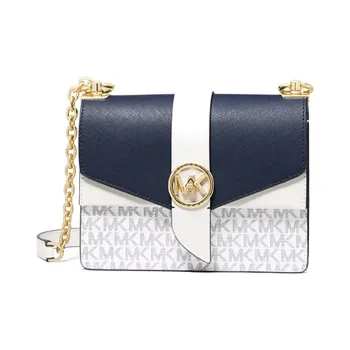 MICHAEL KORS Greenwich Cow Leather Envelope Bag Shoulder Bag Crossbody Bag Small Size Women's White & Marine Blue